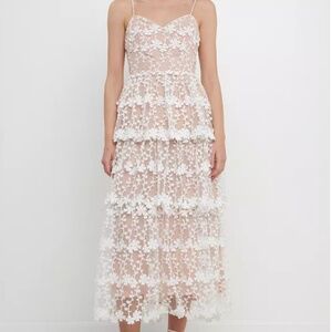 Floral Lace overlay Tiered ruffle Garden Party dress Lace up bustier style